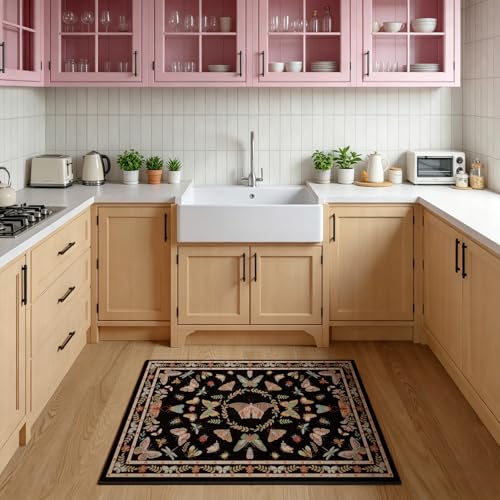 Unirea 2x3 Small Black Washable Area Rug, Door Mat Indoor Entrance Insect Rug, Non Slip Thin Area Rugs, Soft Boho Bug Entryway Rug for Kitchen, Bathroom, Bedroom, Laundry Room, Low Pile Carpet - color: Black, size: 2'x3'