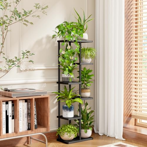 Bamworld Tall Plant Stand Indoor, 6 Tier Metal Plant Shelf for Multiple Plants, Tiered Flower Pot Stands for Patio Garden Balcony Living Room Bedroom, Black - color: Black, size: 6 Tier