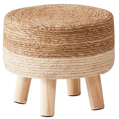 Wimarsbon Round Foot Stool Natural Seagrass Poufs Ottoman Hand Weave Footrest Stool for Couch Desk Extra Seat Step Stool with Solid Wood Legs for Hallway Patio Lounge White - color: White, size: 13"D x 13"W x 10.6"H