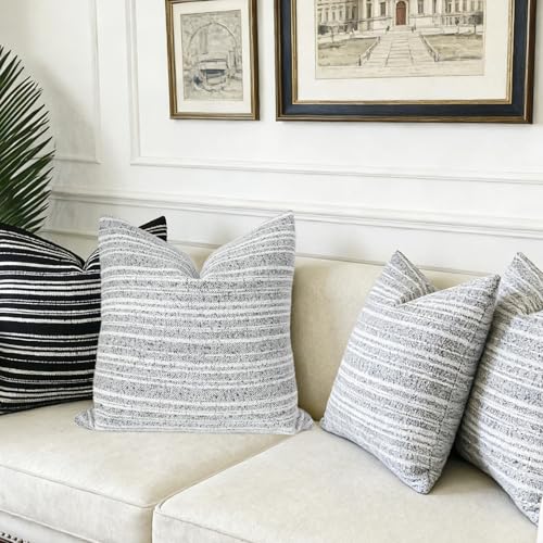 Slow Cow Boho Chenille Textured Woven Stripe Throw Pillow Covers 18x18 Decorative Cushion Cover Square Chenille Pillow Case for Sofa Couch Bed - color: Grey, size: 18" x 18" (Pack of 1)