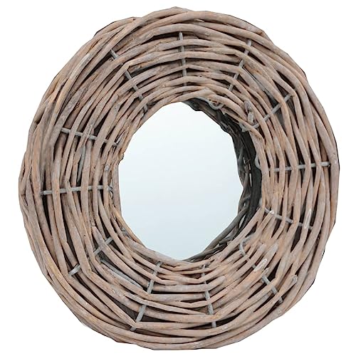 Natural Rattan Wicker Wall Mirror 5.9 Inch Diameter Round Set of 3 Indoor Living Room Vanity Makeup Mirror for Entryway Bedroom Salon Decor