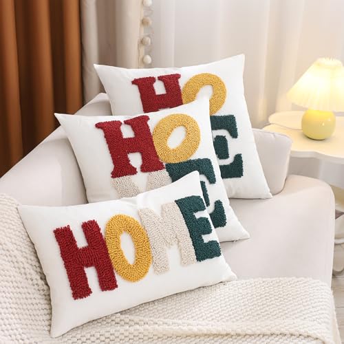 LUOYEHK Home Pillow Covers 20x20 Inch Words Tufted Embroidery Throw Pillow Covers Neutral Decorative Pillowcase Farmhouse Cushion Covers for Couch Sofa Bed Living Room - color: Home, size: 20" x 20" (Pack of 1)