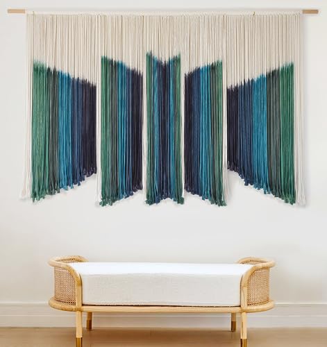 IOWER Macrame Wall Hanging Dip-Dyed 59" Wx37 L Craftsmanship Fiber Yarn Wall Art Boho Macrame Wall Decor - color: blue