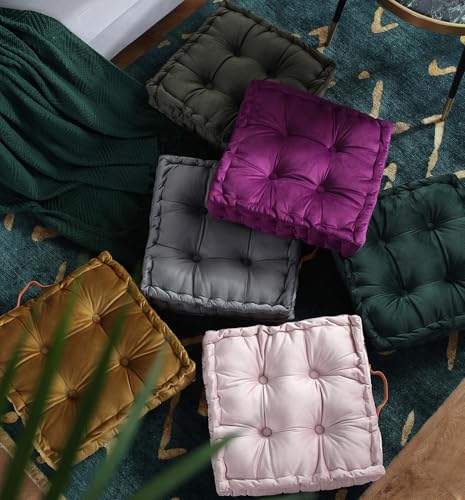 vctops Square Solid Color Velvet Seat Cushion with Handle Tufted Thicken Chair Pad Tatami Floor Pillow Cushion 16.5"x16.5"x4" Pink - color: Pink