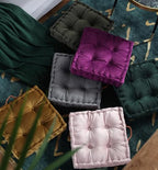vctops Square Solid Color Velvet Seat Cushion with Handle Tufted Thicken Chair Pad Tatami Floor Pillow Cushion 16.5"x16.5"x4" Green - color: Green