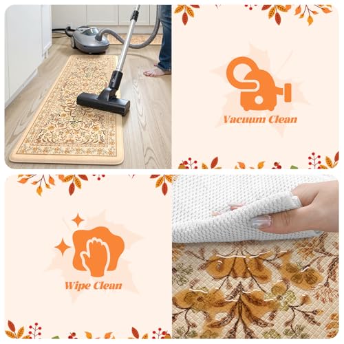 Collive Kitchen Mats for Floor, Cushioned Anti Fatigue Mat Fall Orange Floral Kitchen Rugs Non Slip Washable, Comfort Standing Rug for Sink Laundry, Office, Desk, Fall Decor, 17"x29"+17"x47" - color: Orange, size: 17.3"x47"+17.3"x29"