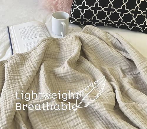 KyraHome 100% Organic Cotton Throw Blankets for Adults, Couch 50"x60", Muslin Blanket, Pre-Washed Plant-Dyed, Breathable Lightweight Summer Throw Blanket, All Season (Oatmeal Khaki Tan) - color: Oatmeal Khaki, size: Throw