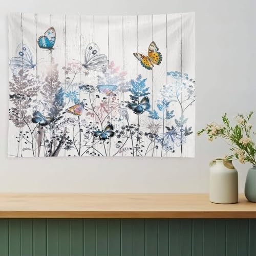 Kurtect Nature Dandelion Tapestry,Rustic Floral Wood Plank Butterfly Theme Print Tapestries for Living Room Party Beach Picnic Blankets Tablecloths Wall Decor, 40x60 in - color: Flower-2, size: 60"L x 40"W