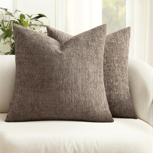 MIULEE Decorative Throw Pillow Covers 18x18 Pack of 2 Taupe Couch Pillow Covers Soft Cozy Textured Chenille Pillowcases for Home Decor Sofa Living Room Cushion Bedroom - color: Taupe, size: 18" x 18" (Pack of 2)