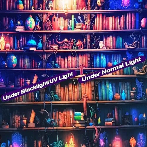 Algasan Blacklight Bookshelf Tapestry Fantasy Magic Book Wall Tapestry UV Reactive Witchy Gothic Tapestries Wall Hanging Aesthetic Poster for Bedroom Living Room Dorm 60 x 80 Inch
