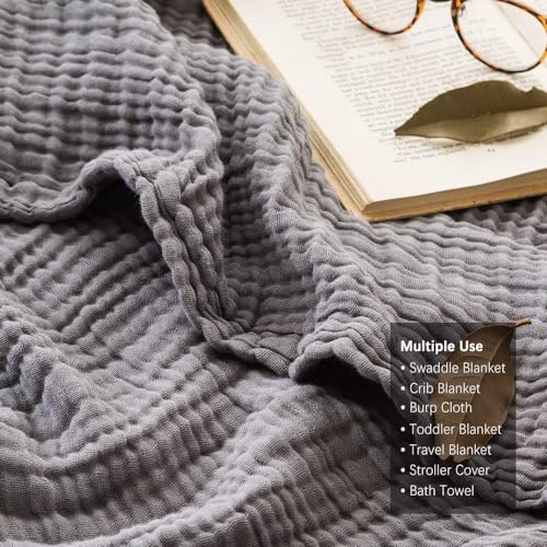 EMME Cotton Throw Blanket for Couch Soft Muslin Blankets 50"x60" Lightweight Breathable Blanket All Season Gauze Blanket, Grey - color: 06 - Grey, size: Throw (50" x 60")