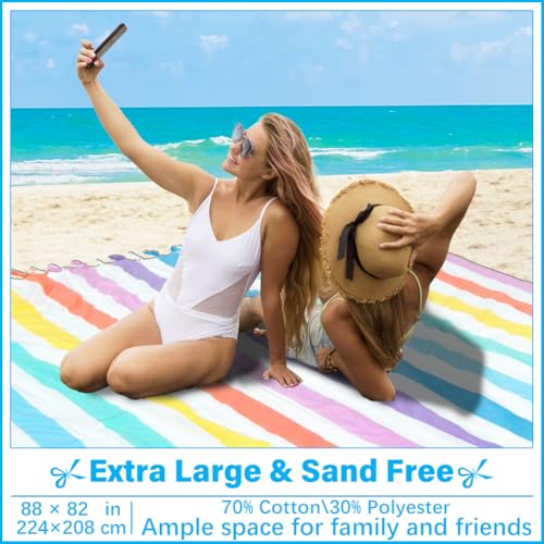 Vikumond Oversized Turkish Beach Towel Blanket XXL Cotton Sandproof Towels Boho Woven Extra Large Big Sand Free Giant Throw Blankets Huge Quilt XL Picnic Camping Necessities Cloud for Adult Gifts - color: Z Ucolorful Vertical Stripe, size: Xxxl(88x82 In,2
