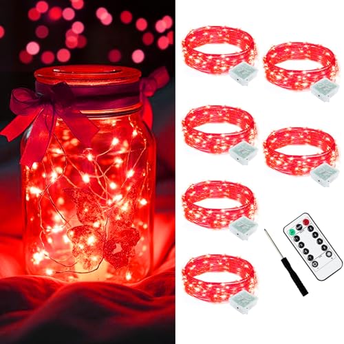 AIKEI 6 Pack LED Fairy Lights with Timer Battery Operated, Mini String Lights with Remote Waterproof 7ft 20 Led Firefly Starry Lighting for Wedding Party Bedroom Garden Christmas Decoration Red - color: Red, size: 6PCS-REMOTE