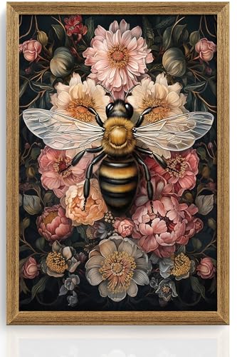 ICHZUMW Dark Cottagecore Room Decor, William Morris Bee Floral Print, Boho Witchy Mystical Home Decor, Goblincore Botanical Wall Art, Dark Academia Canvas for Bathroom Bedroom, 16x24in - color: Bee, size: 24"L x 16"W