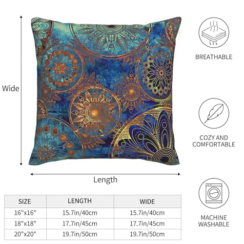 Boho Floral Pillow Covers 18 x 18 Set of 2 Bohemian Ethnic Style Linen Throw Pillow Cover Mandala Pattern Vintage Blue Decorative Pillowcases for Living Room Couch Bed Sofa Outdoor - color: Boho, size: 18" x 18" (Pack of 2)