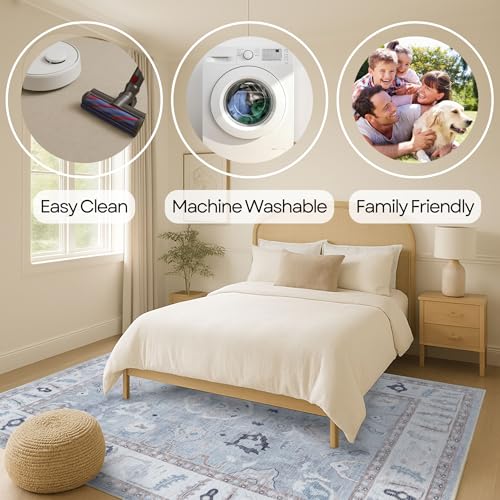 Fame Rugs Gray Modern Oushak Rug 5x7, Washable Vintage Turkish Colorful Oriental Antique Inspired Area Rugs, Luxury Living Room Bedroom (Gbeige, 6' x 9') - color: Gbeige, size: 6' x 9' (Rectangular)