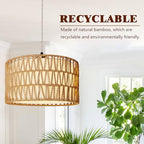 HuisMier Plug in Pendant Light Rattan Hanging Lamp 15 Ft Boho Hanging Lights with Rattan Woven & Fabric 2 in 1 Shade, Dimmable Plug in Pendant Light for Living Room Bedroom Dining Room - color: Beige and White