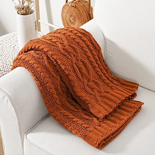 Battilo Caramel Throw Blanket for Couch, Rust Throw, 51" x 67", Super Soft Warm Chenille Cable Knit Blanket Boho Decorative Fall Throw Blanket for Bed, Sofa and Living Room - color: Caramel