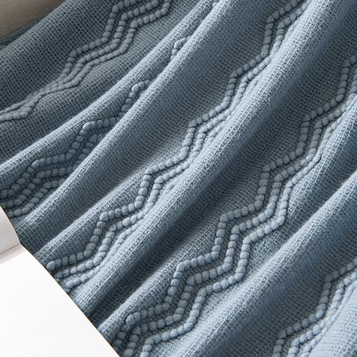 MIULEE Dusty Blue Cozy Knitted Throw Blanket for Couch Textured Knit Blanket with Tassels Woven Acrylic Wave Pattern Boho Blankets for Sofa Bed Chair 50"x60" - color: Dusty Blue, size: 50" x 60"