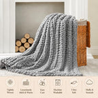 Battilo Cozy Light Grey Throw Blanket 50" x 60" | Hand Knitted Chunky Knit Throw Blanket, Soft Jumbo Chenille for Couch Sofa Bed - color: Light Grey