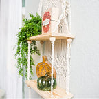 SnugLife 2 Tier Macrame Wall Hanging Shelf with Woven Rope - Boho Pine Wood Shelves for Plants, Bathroom, Kitchen - size: 2 Tier