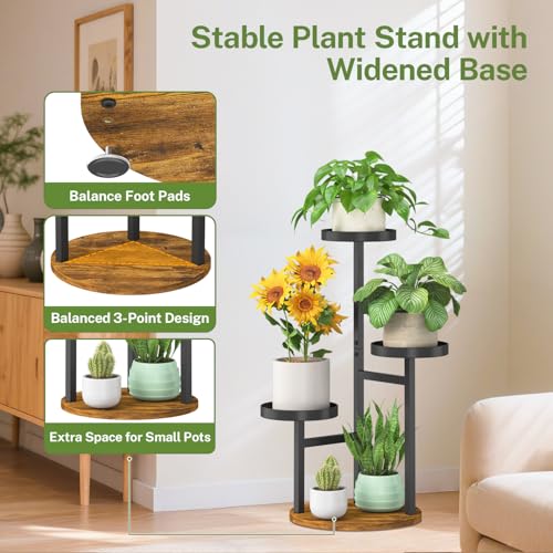 iDavosic.ly 3 Tier Plant Stand Indoor, Tiered Corner Metal Wood Multiple Flower Holder Shelf, Tall Orchid Display Rack for Patio Porch Living Room Balcony Outdoor, Brown - color: Black - Brown, size: 3 Tiers