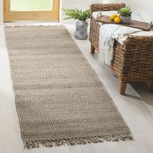 SAFAVIEH Natural Fiber Collection Runner Rug - 2'6" x 6', Grey, Handmade Boho Fringe Woven Jute, Ideal for High Traffic Areas in Living Room, Bedroom (NF368C) - color: Grey, size: 2'6" x 6' (Runner)