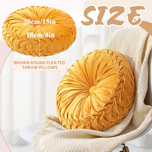 Drydiet 1 Pcs Round Throw Velvet Pillows Decorative Pleated Throw Pillows Diameter Accent Pumpkin Boho Chair Cushion for Couch Sofa Home Decoration (Yellow,15'') - color: Yellow, size: 15''