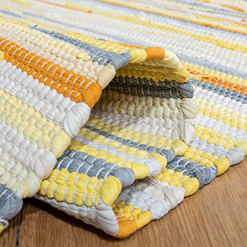 SAFAVIEH Rag Rug Collection Accent Rug - 4' x 6', Gold & Multi, Handmade Boho Stripe Cotton, Ideal for High Traffic Areas in Entryway, Living Room, Bedroom (RAR129N) - color: Gold/Multi, size: 4' x 6' (Rectangular)