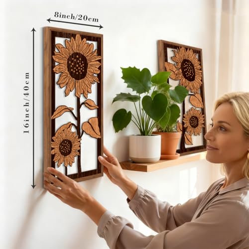 BINCUE 3D Boho Flower Wall Art,Sunflower Wall Decor,Retro Sunflower Artwork,Rustic Framhouse Florals Prints,Flower Plants Wildflower Hanging Decor for Living Room Bedroom Home 8x16 Inches Set of 3 - color: Vintage Sunflower
