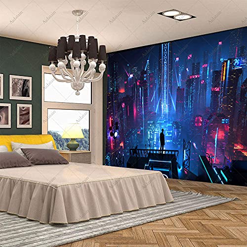 Aidatain Punk Cityscape Tapestry Skyscrapers Skyline 3D Urben Building Neon Lights Night Wall Hanging Tapestries Flannel Large Size 80" 60" for Bedroom Living Room GTWHAT102 - color: Punk Cityscape