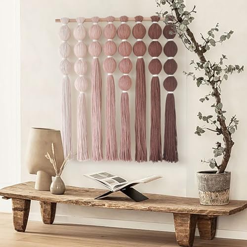 IOWER Macrame Wall Hanging Yarn Wall Art Boho Wall Decor Tassel Wall Decor for Bohemian Home Living Room Bedroom Backdrop 27" W x 31" L - color: Brown Red