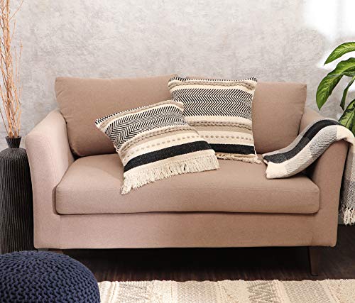 · REDEARTH · Handmade Boho Throw Pillow Covers - Bohemian Farmhouse Style - Accent Woven Indoor and Covered Patio Pillow Cushion Cases for Couch, Bed, Chair, Sofa, Bench – Set of 2-18"x18" - Natural - color: Chevron Maze Black, size: 18" x 18" (Pack of 2)