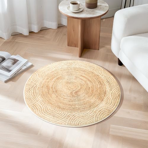 Asrug Imitation Jute Low Pile Round Rug Area Rug Washable Non-Slip Circle Rug Soft Plush Touch Circle Rugs Round for Kitchen Bathroom Living Bedroom Nursery, Carpet 2ft /24 inch/61 cm Brown - color: Brownline, size: 2ft