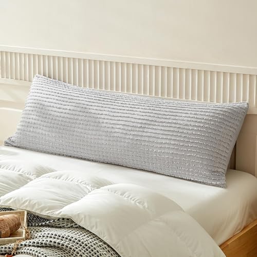 WARMDERN Grey Pillow Covers Body Pillow Cover Soft Microfiber Pillow Cases Set of 1 Boho Textured Pillowcase with Envelope Closure(Grey, Body-1 20x54 Inches) - color: Gray, size: 20" x 54" (Pack of 1)