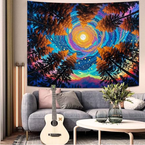 Wegklazax Celestial Forest Tapestry, Artistic Fantasy Wall Art for Room Decor, Vibrant Nature Home Decor 90" L x 70" W - color: Blue Yellow, size: 90"L x 70"W