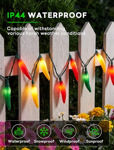 Oviejo Chili Pepper String Lights, 13.6FT Lights String with 35 Multicolor Chili, Christmas Pepper for Indoor Outdoor Garden Patio Christmas Party Carnival Decor, Green Wire - color: chili pepper