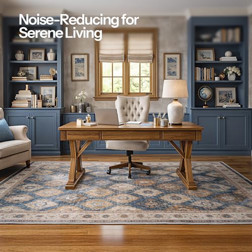 HOOBRO Washable Rug 6 x 9 Area Rugs for Living Room, Non-Slip Stain Resistant Rug, Low Pile Soft Rug Indoor Large Carpets Pet Friendly Mat, for Bedroom Kitchen Dining Room, Light Blue BU04AR01 - color: Light Blue, size: 6' x 9' (Rectangular)