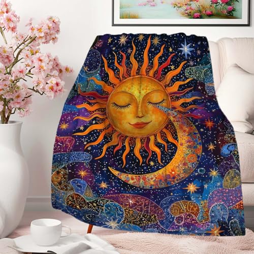 Sun and Moon Blanket Throw, Plush Blanket Gift for Adults, Hippie Witchy Lightweight Soft Fleece for Bedrooms, Meditation, and Decor, 40x50 Inches - color: Colorful Sun Moon