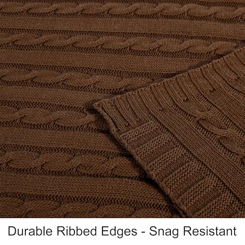 NTBAY 100% Pure Cotton Cable Knit Throw Blanket, Super Soft Warm 51x67 Knitted Throw Blanket for Couch, Sofa, Chair, Bed - Extra Cozy, Machine Washable, Comfortable Home Decor, Brown - color: Brown, size: Throw(51"x67")