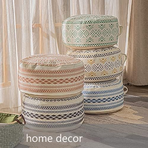 MOCOFO Unstuffed Round Pouf Covers Boho Colorful Geometric Ottoman Pouf Cover with Handle Design,Decoration Footstool for Living Room,Bedroom,Patio (Blue,18x18x8) - color: Blue