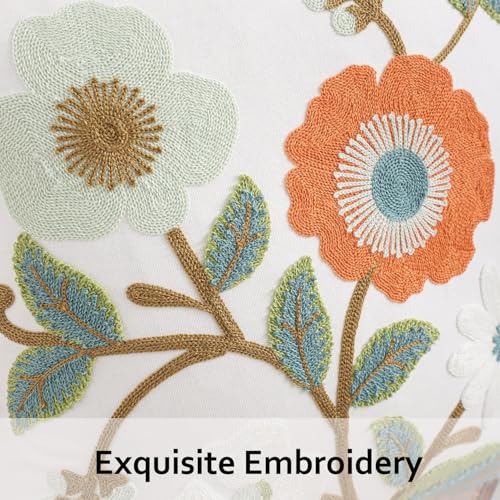 Embroidered Throw Pillow Covers 18x18 Pack of 2 Green and Orange Pillow Covers Flowers with Leaves Pillow Cushion Case Summer Decorative Farmhouse Pillowcases Square Rustic Floral Pillow Case - color: Orange and Green Flowers
