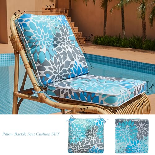 JMGBird Outdoor Cushions Tufted Pillow, Chair Cushion Set 22"x22" Rocking Chair Cushions with Ties Seasonal Replacement - color: Blue-white, size: 22"×22"