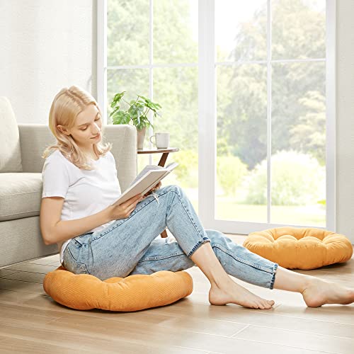 Floor Cushion Pillow Set of 2, Round Large Pillows Seating for Adults, Tufted Corduroy Cushions for Living Room Tatami, Orange Yellow, 22 Inch - color: Round | Orange Yellow | 2 Pack, size: 2 Pack
