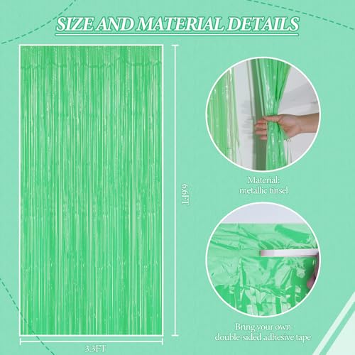 DECOCKRAT 2 Pack Foil Fringe Backdrop - Pastel Light Green Shiny Tinsel Curtains for Party Decoration/Photo Booth Props - 3.3x6.6 FT Metallic Foil Backdrop for Birthday, Wedding, Graduation, Christmas - color: Pastel Light Green