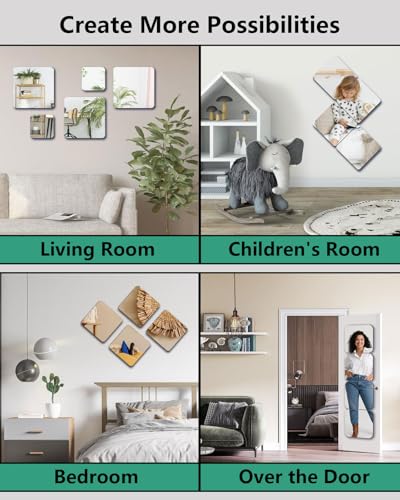 Shatterproof Peel And Stick on Mirror Tiles for Wall Decorative, 4 pcs 8.1”x8.1” Unbreakable Small Mirrors For Wall Classroom Decor, Toddlers Mirror for Kids Bedroom, Plastic Door Adhesive Mirrors - color: Silver, size: 8.1"L x 8.1"W