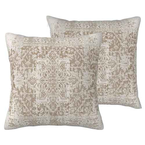 Boho Throw Pillow Covers 18x18 Inch Set of 2, Brown Beige Ethnic Design Pillow Cover Bohemian Carpet Pattern Pillowcase Decorative Cushion Covers for Sofa Couch Bed Living Room - color: Beige, size: 18" x 18" (Pack of 2)