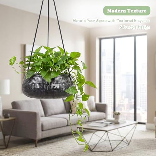 8 Inch Hanging Planters for Indoor Plants - Small Hanging Flower Pots with Drainage Holes Round Ceramics Hanging Plant Pots Black - color: Black