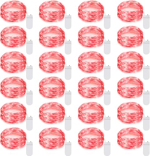 Ineximun 24 Pack LED Fairy Lights Battery Operated 7Ft 20Led Mini String Lights Waterproof Christmas for Mason Jars Bedroom DIY Party Wedding Christmas Decor Red - color: Red