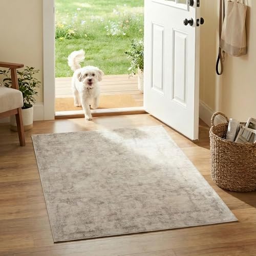 Area Rug 2x3 Washable Entry Mat, Indoor Mats for Entryway, Vintage Distressed Boho Small Rug, Low Pile Non Slip Doormat Indoor Entrance for Bathroom Bedroom Living Room Hallway Front Door-Beige 2'x3' - color: Beige, size: 2' x 3' (Rectangular)